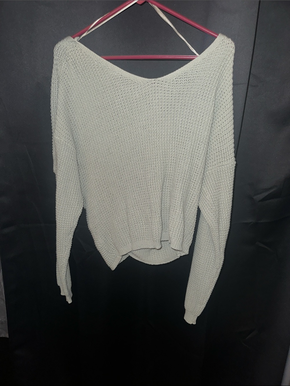 moon & madison Light Gray Off-Shoulder Waffle Knit Sweater